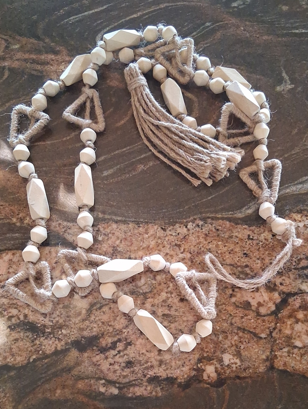 Beige Wood and Twine Beaded Home Decor